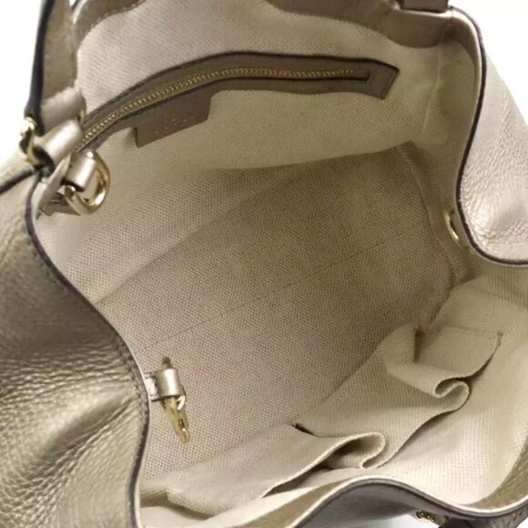 Auth GUCCI Soho Handbag Shoulder Bag Metallic Greige Leather/Goldtone - Picture 15 of 15